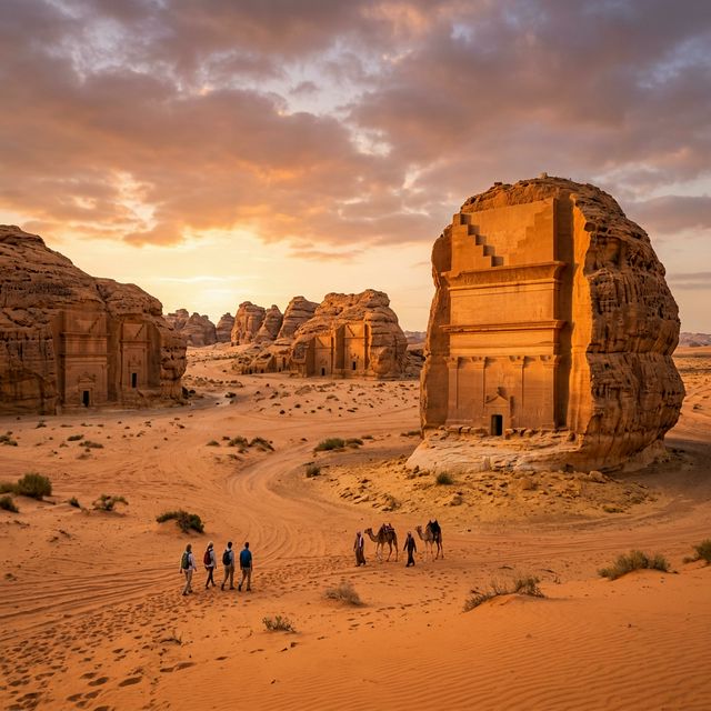AlUla ancient Nabataean rock tombs and desert landscape